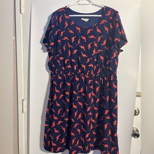 Peach Love California Navy Dress with Red Dinosaur Print